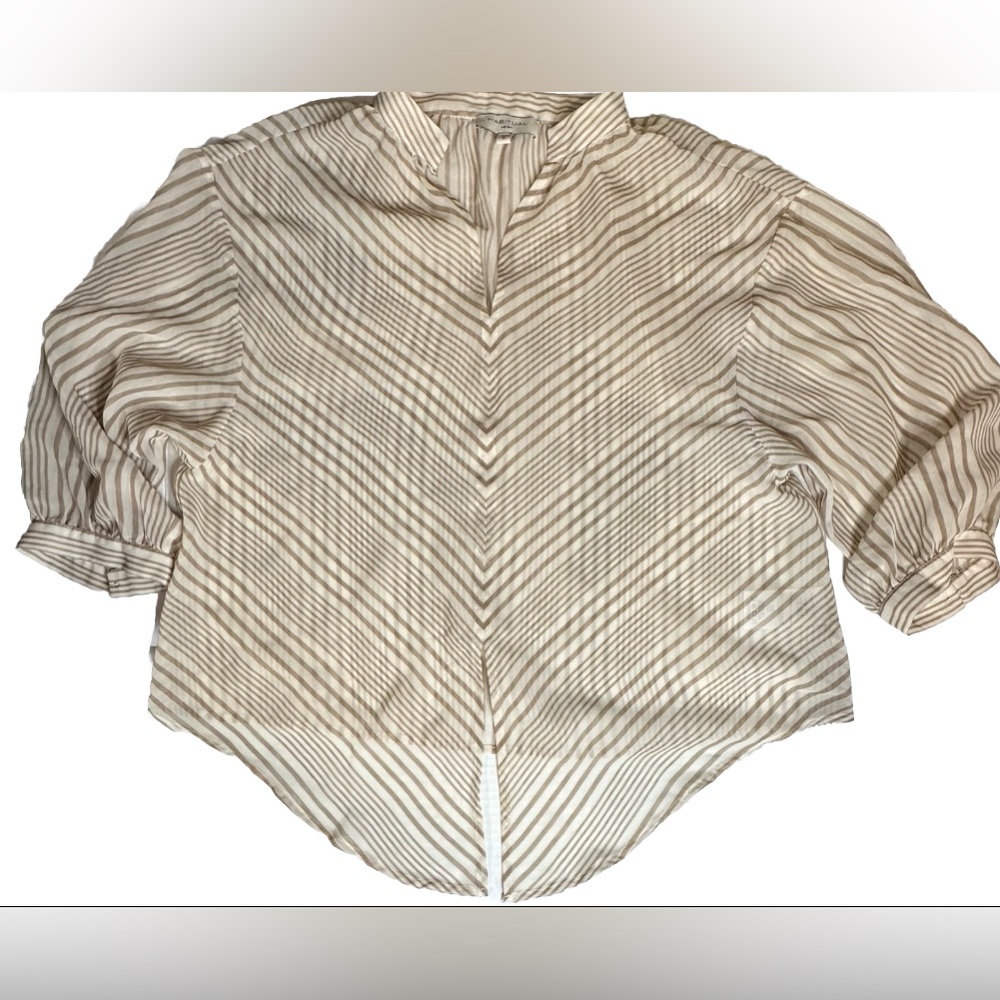 Habitual Women’s Tan Beige Long Sleeve‎ Sheer Front Knot Blouse Small